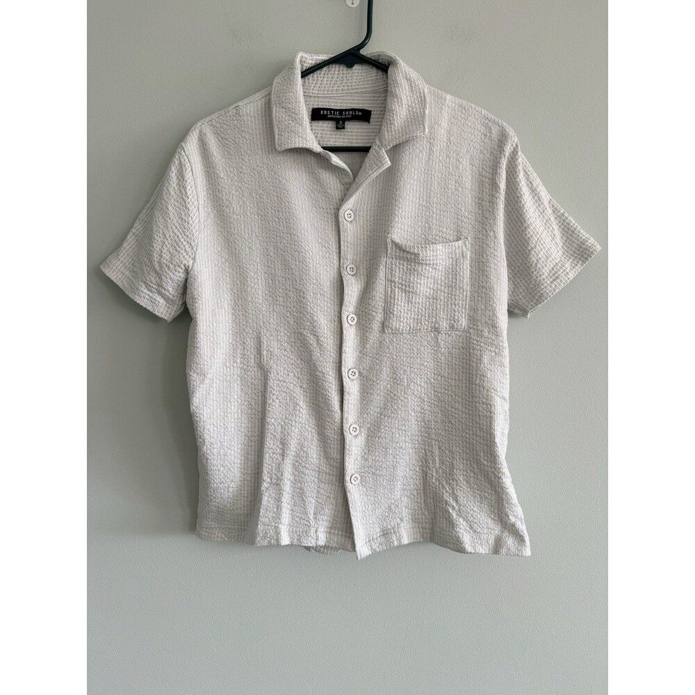 Rustic Souls Mens Small Striped Seersucker Short Sleeve Camp Shirt Gray Stretch